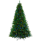 Large Arctic Spruce Christmas tree with fluffy branches and multi-colored dual LED lights